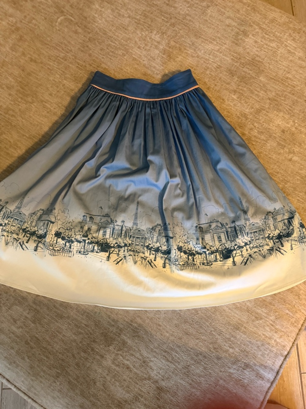 Disney Blue Ombre Cityscape Circle Skirt with Cream Hem